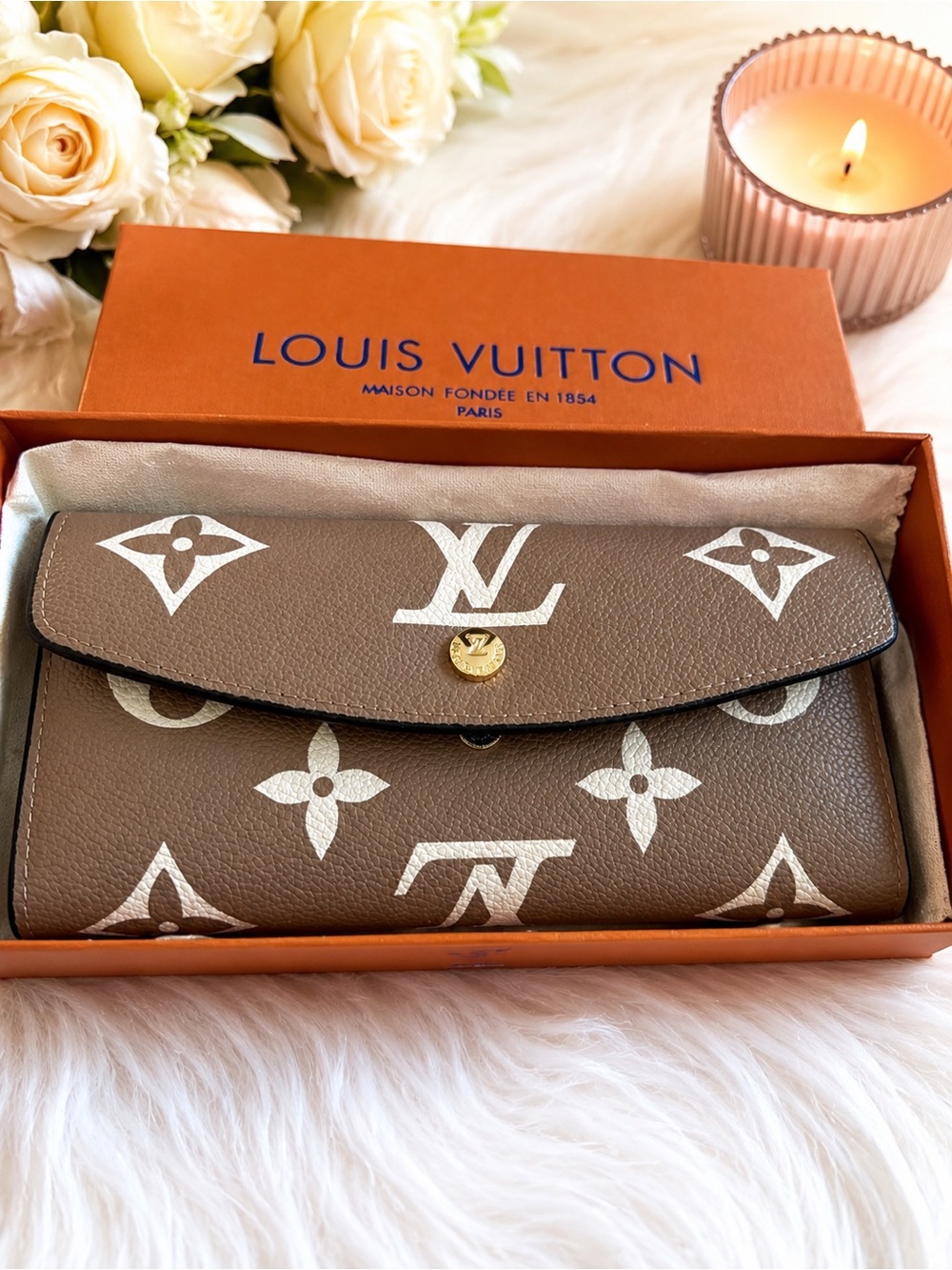 Source Unknown Brown Louis Vuitton Monogram Continental Wallet with White Print
